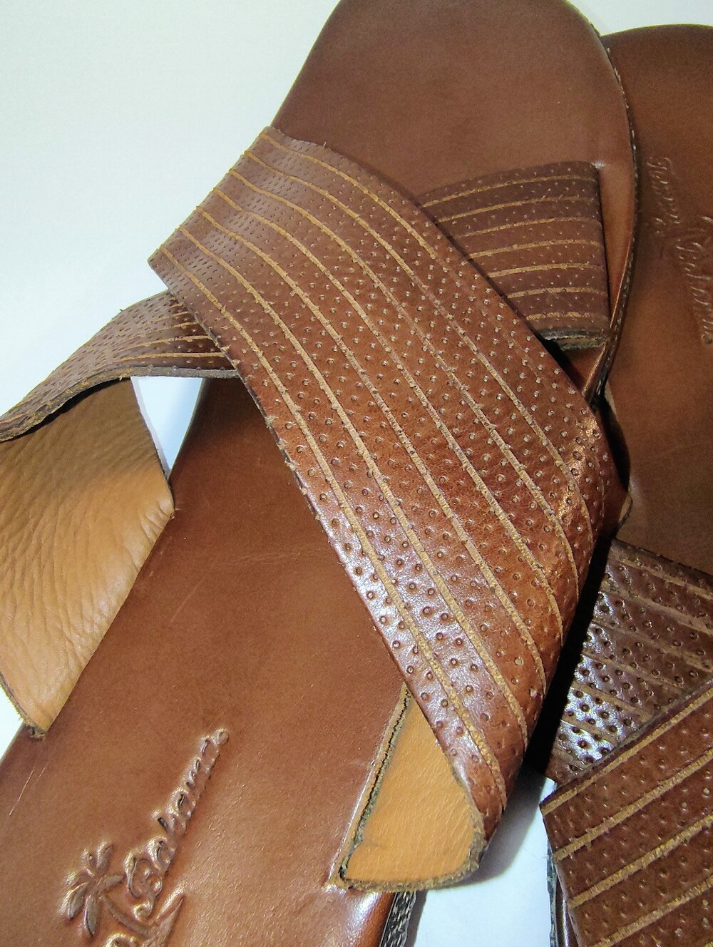 Tommy Bahama Brown Leather Cross-Strap Men's Slide Comfort Summer Sandals 13 - Picture 9 of 9